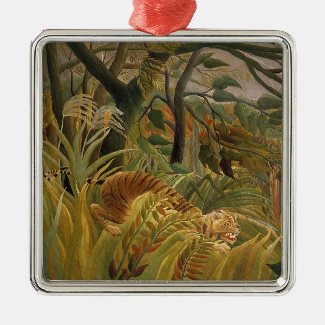 Adorno Metálico Tigre sorprendido en tormenta tropical (Frente)