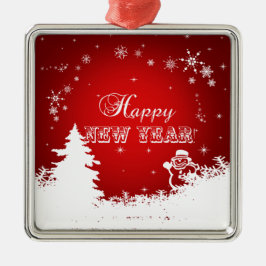 Adorno Metálico Tipografía de Año Nuevo Feliz en Blanco y Rojo