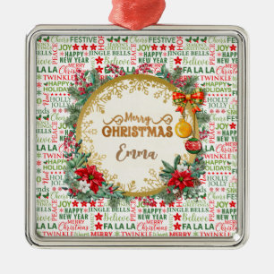 Adorno Metálico Tipografía de Navidad Rojo y Verde Patrón Sin Fin