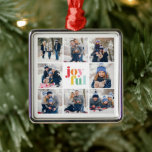 Adorno Metálico Tipografía multicolor "alegre" de 8 Collages de fo<br><div class="desc">Diseño de Navidades de la tipografía azul invernal "alegre" de 8 Collages de fotos.</div>