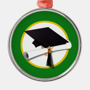 Adorno Metálico Título de graduación con Diploma - Fondo Verde