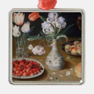 Adorno Metálico Todavía lirios, tulipanes, cerezas y fresas