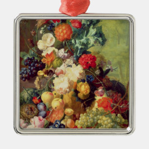 Adorno Metálico Todavía vida con las flores y la fruta