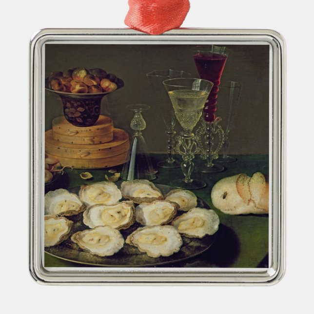 Adorno Metálico Todavía vida con las ostras y los vidrios (aceite (Frente)