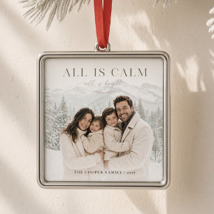 Adorno Metálico Todo está tranquilo Navidad con foto familiar pers