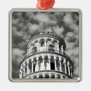 Adorno Metálico Torre de Pisa Italia de inclinación blanca negra