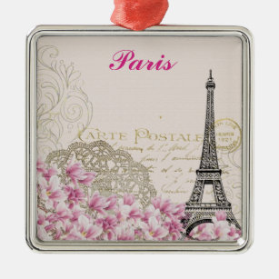 Adorno Metálico Torre Eiffel de París Flores rosas antiguas de Fra