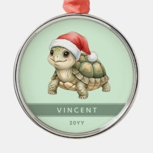 Adorno Metálico Tortuga de Navidad personalizada con sombrero de S