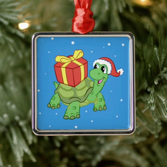 Adorno Metálico Tortuga navidad con el regalo (Árbol)