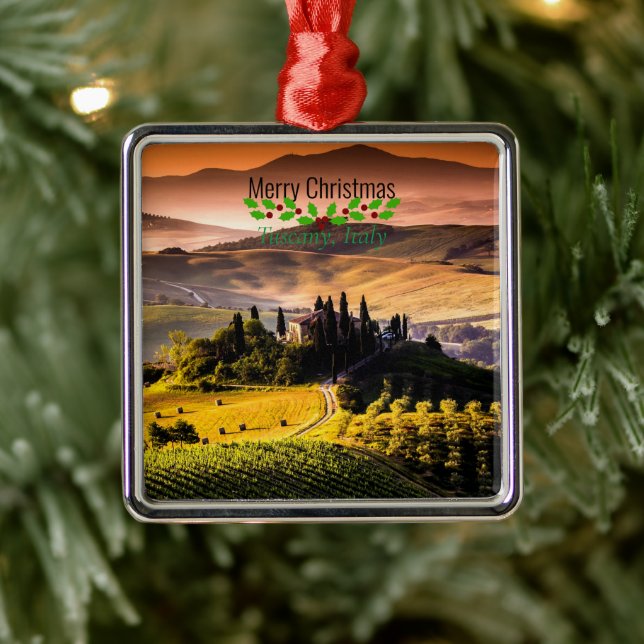 Adorno Metálico Toscana, Italia, Feliz Navidad, (Árbol)