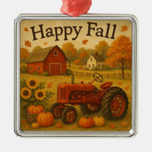 Adorno Metálico Tractor clásico de otoño feliz y granja