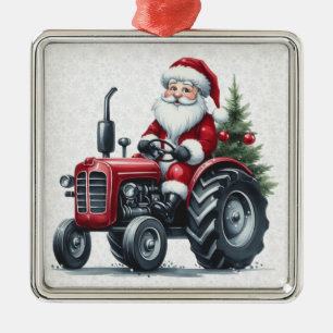 Adorno Metálico Tractor Santa Ornament