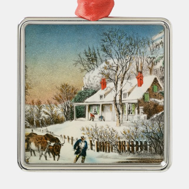 Adorno Metálico Traer a casa los registros, paisaje del invierno (Frente)