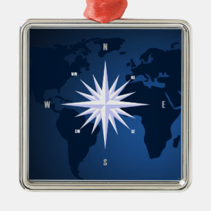 Adorno Metálico Travel World Map Compass Rose