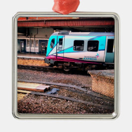 Adorno Metálico Tren azul claro y blanco