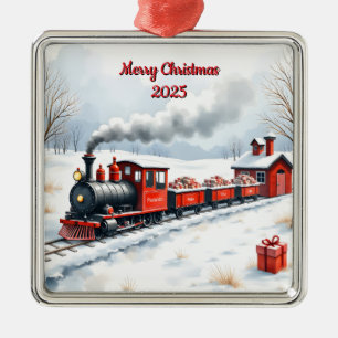 Adorno Metálico Tren de Navidad personalizado en la nieve