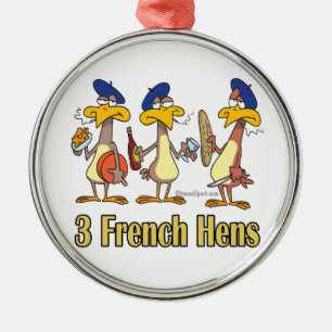 Adorno Metálico tres gallinas francesas 3er tercer día de navidad
