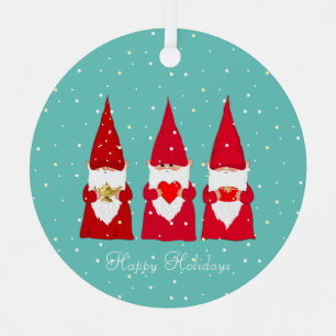 Adorno Metálico Tres Gnomos de Navidad en Turquesa