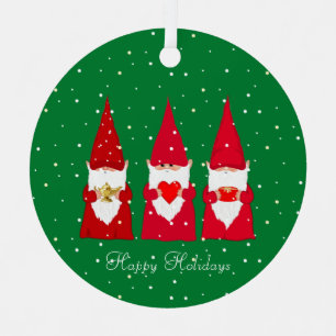 Adorno Metálico Tres Gnomos de Navidad en Verde