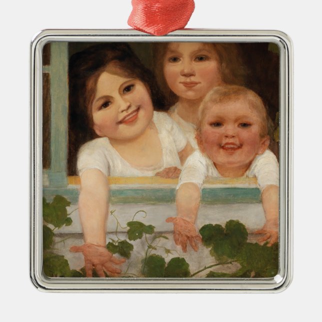 Adorno Metálico Tres hijos en la ventana (Frente)