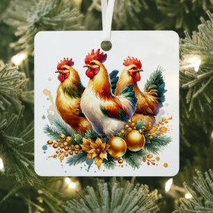 Adorno Metálico Tres Navidades de gallinas francesas personalizada