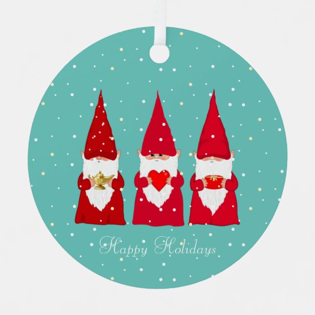 Adorno Metálico Tres Navidades nómadas en Verde azulado (Anverso)