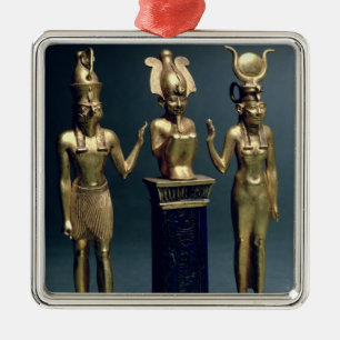 Adorno Metálico Tríada de Osorkon II: Osiris flanqueado por Isis 