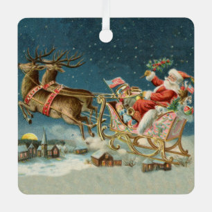 Adorno Metálico Trineo Antiguo de Navidad de Santa Claus Reno