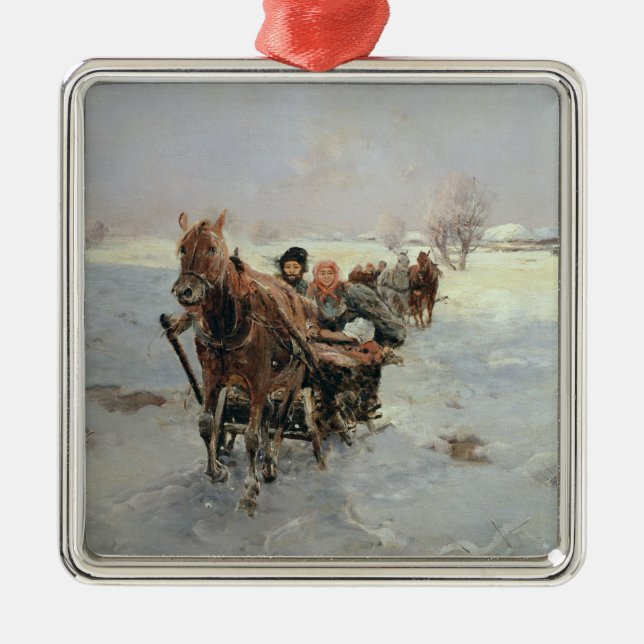 Adorno Metálico Trineos en un paisaje del invierno (Frente)