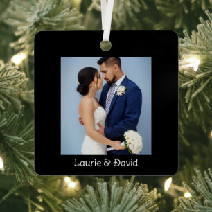 Adorno Metálico Tu foto y texto sobre el Boda personalizado negro