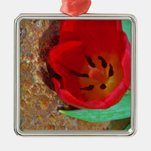 Adorno Metálico Tulipán rojo y amarillo primavera