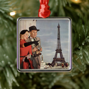 Adorno Metálico Turistas Vintage en la Torre Eiffel, Vacaciones en