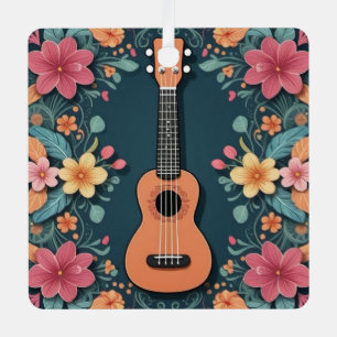 Adorno Metálico Ukulele Flores Tropicales Instrumento Musical Pers