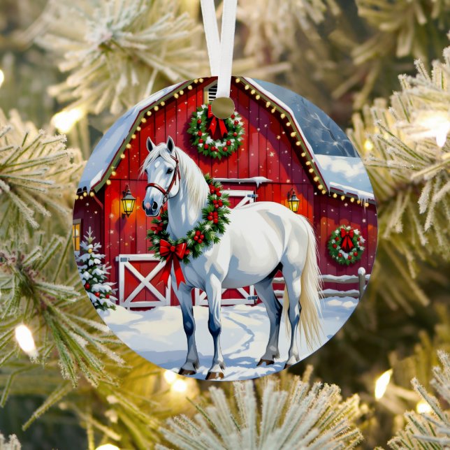 Adorno Metálico Un caballo blanco festivo y Navidades de un graner (in situ)