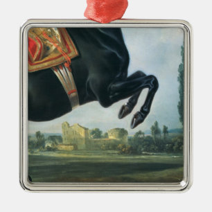 Adorno Metálico Un caballo negro que realiza el Courbette