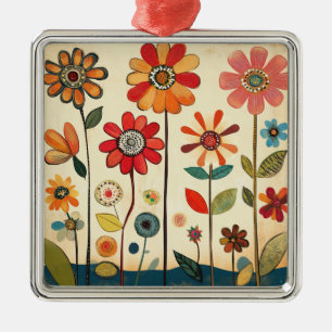 Adorno Metálico Un cálido parche de zinnias de terracota