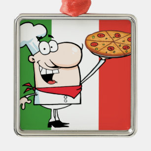 Adorno Metálico Un cocinero soporta la pizza