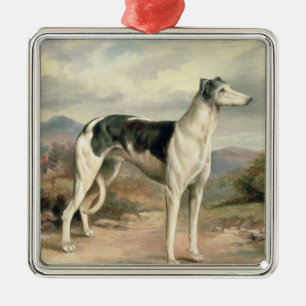 Adorno Metálico Un galgo en un paisaje montañoso