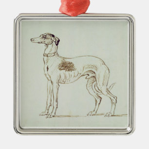 Adorno Metálico Un galgo, haciendo frente a la izquierda (pluma y