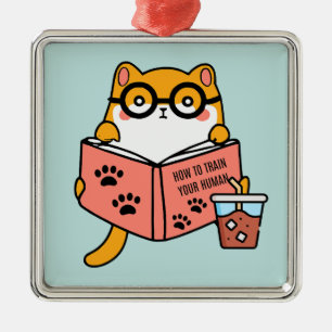 Adorno Metálico Un gato kawaii lindo leyendo un libro