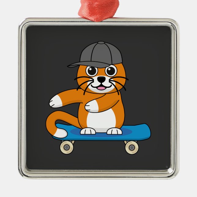 Adorno Metálico Un gato Naranja lindo en un Personalizado de skate (Frente)