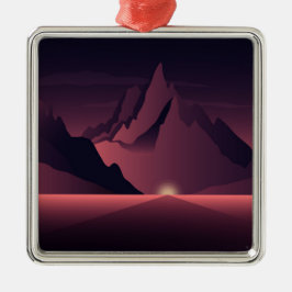 Adorno Metálico Un ilustracion de atardecer de montaña
