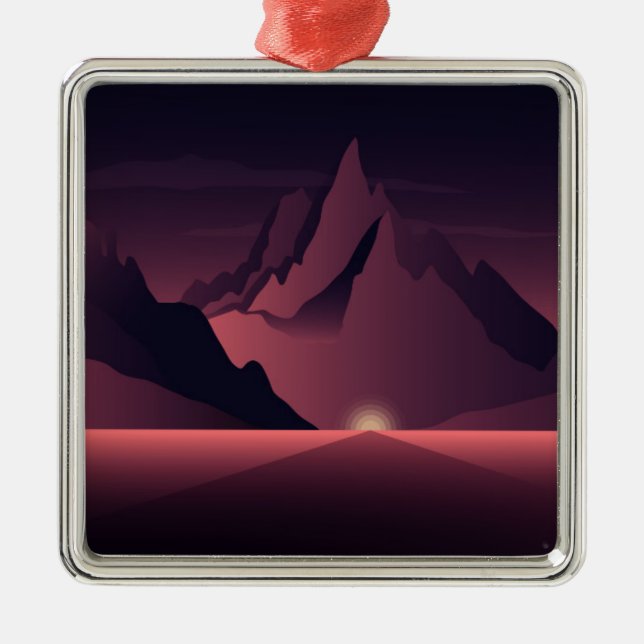 Adorno Metálico Un ilustracion de atardecer de montaña (Frente)