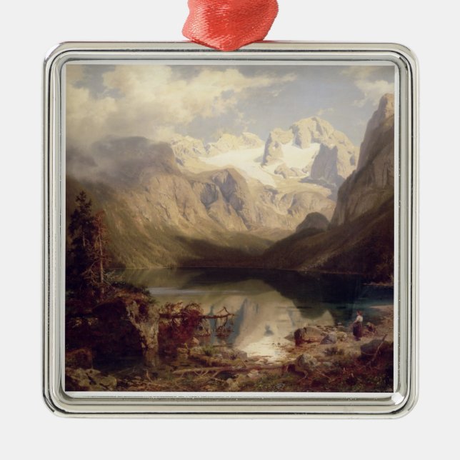 Adorno Metálico Un paisaje alpino extenso del lago, 1862 (aceite (Frente)