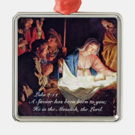 Adorno Metálico Un Salvador ha nacido Lucas 2, Navidades Natividad