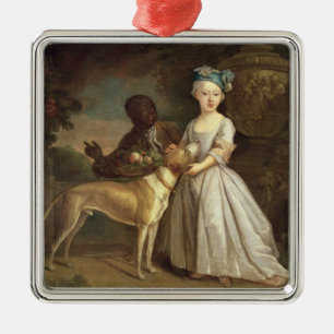 Adorno Metálico Una chica joven con un perro y una página, 1720-30