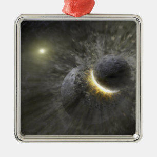 Adorno Metálico Una colisión entre objetos masivos en el espacio