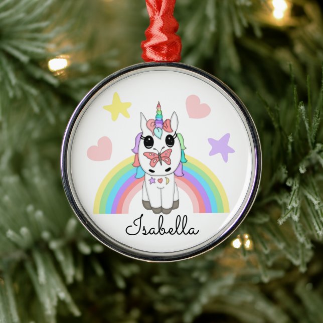 Adorno Metálico Unicornio, mariposa y arcoiris personalizados (Árbol)