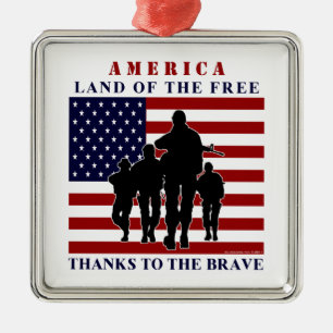 Adorno Metálico USA Flag and Soldiers Silver Ornament