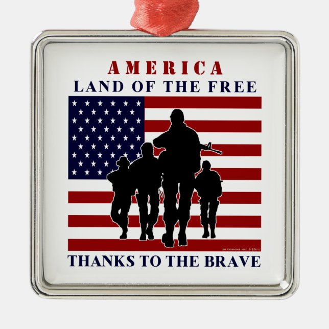 Adorno Metálico USA Flag and Soldiers Silver Ornament (Frente)
